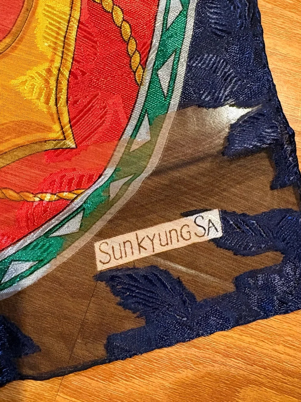 Vintage Sunkyung SA Sheer Burnout Jacquard Scarf - Crown & Anchor Motif-34”x34”